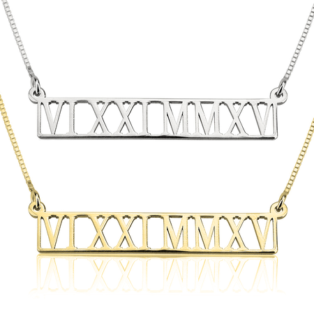 Personalized Roman Numeral Cutout Necklace