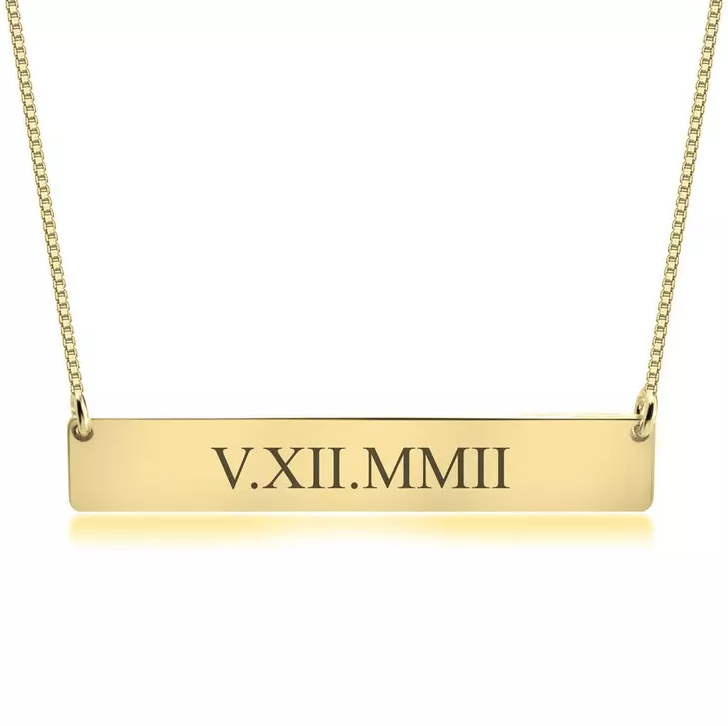 Personalized Roman Numeral/Name Bar Necklace