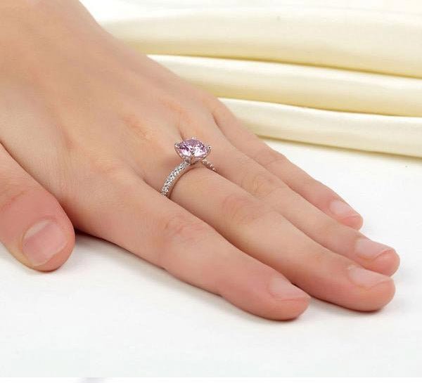 2 Carat Round Cut Pink Ring