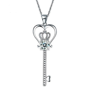 1.25 Carat Round Cut Heart Crown Key Necklace