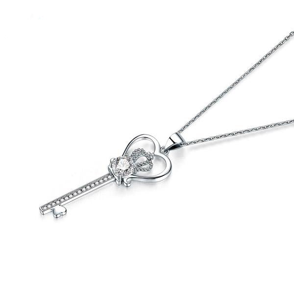 1.25 Carat Round Cut Heart Crown Key Necklace